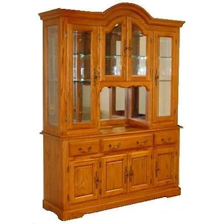 Bonnet Top Appalachian Red Oak China Cabinet with Beveled Glass